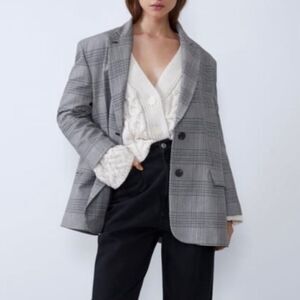 ZARA gray plaid oversized blogger favorite blazer women’s size small